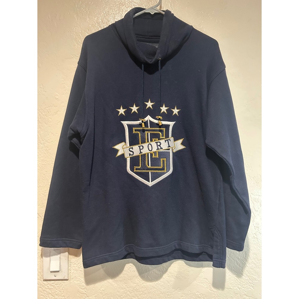 ESCADA‎ SPORT Navy Blue Embroidered Shield Logo Cowl Neck Sweatshirt Women's M